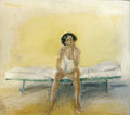 Chronis Botsoglou, Woman seating on a bed, 1984, oil on canvas, 150 x 170 cm