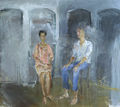 Χρόνης Μπότσογλου, Γυναίκα και άντρας στο χώρο του λιοτριβιού, 1984, λάδι, 180 x 200 εκ.