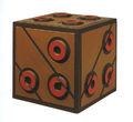 Opy Zouni, Cube with circles-cuts, 1970, acrylic on cork and wood construction, 25 x 25 x 25 cm