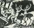 Κώστας Γραμματόπουλος, Ο Παν και Νύμφες, 1957, ξυλογραφία, 60,3 x 76,5 εκ.