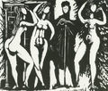 Κώστας Γραμματόπουλος, Η εκλογή του Πάρη, 1957, ξυλογραφία, 41,7 x 30 εκ.