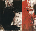 Tina Karageorgi, Composition in red and black, 1986, acrylic on paper, 14.6 x 17 cm