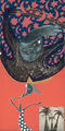 Μιχάλης Αρφαράς, Η Γέννηση του Αγγέλου, 1995, επιπεδοτυπία (λιθογραφία), βαθυτυπία (οξυγραφία, ακουατίντα), διατυπία (φωτομεταξοτυπία), 106 x 53 εκ., αντίτυπα 6