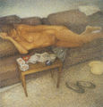 Γιάννης Ψυχοπαίδης, Κοιμισμένο γυμνό, 1983, χρωματιστά μολύβια, 77 x 63 εκ.