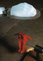 George Lappas, Baptism, 1998, iron, lights, cloth, motor, 1.80 x 2.00 x 1.70 m