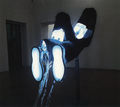 George Lappas, Elbo in black, 1996-97, iron, plastic, cloth, lights, 1.70 x 0.70 x 1.50 m