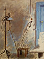 Nikos Hadjikyriakos-Ghika, Interior with lamp and shadows, 1931, oil on cardboard, 34 x 26.5 cm