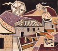 Nikos Hadjikyriakos-Ghika, Rooftops and kites, 1948, oil on cardboard, 24 x 27 cm