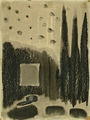 Sotiris Sorongas, Cypress trees, 1966, india ink on paper, 28 x 21 cm