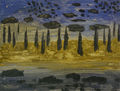 Sotiris Sorongas, Landscape in Kaisariani, 1965, oil on hardboard, 30 x 39 cm