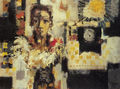 Δημήτρης Περδικίδης, Κορίτσι με κόκορα, Μαδρίτη 1958, λάδι σε μουσαμά, 75 x 100 εκ.