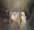 Christos Bokoros, Dawn in a bedroom, 1989, oil on canvas, 180 x 150 cm