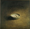 Christos Bokoros, Tin bowl with eggs, 1992, oil on wood, 125 x 125 cm