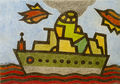 Alexis Akrithakis, Small boat, 1972, coloured crayons
