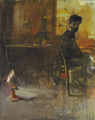 Giorgos Rorris, Self-portrait with electric heater, 1991, oil on canvas, 160 x 132 cm