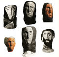 Theodoros Papagiannis, Heads, 1975, tufa with colouring, 40 x 25 x 25 cm