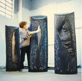 Leda Papaconstantinou, Untitled, 1989, cement, iron, wood, graffite, 165 x 50 cm, 185 x 55 cm, 180 x 60 cm, 20th Sao Paolo Biennial