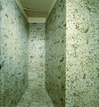Rena Papaspyrou, Associative Images, Installation I, 1989-1994, mosaic floor tiles, intervention with cloth, pastel, ink, each element 30 x 30 cm, one of the four themes: Trees, installation at Kreonidis Gallery, Athens, 1994