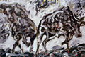 Triantafyllos Patraskidis, Hunting the bull, 1989, acrylic, 180 x 260 cm