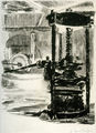Νικόλαος Βεντούρας, Ελαιοτριβείο του Πιέρρου (Τρίκλινο-Κέρκυρα), 1938, χαλκογραφία, 17,5 x 12,5 εκ.
