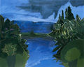 Μανώλης Χάρος, Η νύχτα για φόντο σε δυο γλάστρες, 1999, ακρυλικό, 120 x 150 εκ.