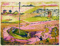 Zizi Makri, Floods, 1956-58, colored woodcut, 17 x 22 cm