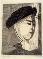 Zizi Makri, Young female worker, 1956-58, woodcut, 22 x 16 cm