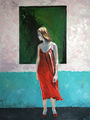 Μαρκ Χατζηπατέρας, Girl in red dress, 1982, λάδι σε μουσαμά, 122 x 92 εκ.