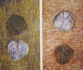 Περικλής Γουλάκος, Πέτρες, 1991, λάδι σε μουσαμά, δίπτυχο 60 x 120 εκ.