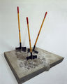 Costas Tsoclis, Three shovels, 1969, wooden construction, shovels and cement, 161 x 231 x 85 cm