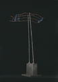 Costis, 3=1 or aerial choreography, Athens 1991, electronic lightning, wind, brass, wood, 100 x 65 x 35 cm