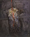 Κώστας Τσόκλης, Το σκιάχτρο, 1960, τσιμέντο, κάρβουνα και ακρυλικά σε λινάτσα, 162 x 130 εκ.