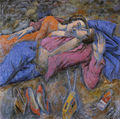 Παύλος Σάμιος, Ερωτικό απόγευμα, 1993, εγκαυστική σε πανί, 100 x 100 εκ.