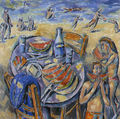 Παύλος Σάμιος, Απόγευμα με καρπούζι, 1994, λάδι σε μουσαμά, 100 x 100 εκ.