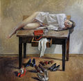 Παύλος Σάμιος, Θυμάμαι τους δυο μας σ΄ένα σώμα, 2004, λάδι σε μουσαμά, 150 x 150 εκ.