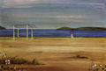 Yannis Migadis, Beach with child, 1987, acrylic on cardboard, 50 x 35 cm