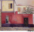 Γιάννης Μιγάδης, Το πατρικό σπίτι, 1953, γκουάς, 35 x 40  εκ.