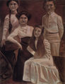 Γιάννης Μιγάδης, Οικογένεια, 1970, ακρυλικό σε μουσαμά, 135 x 100 εκ.