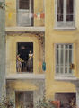 Γιάννης Μιγάδης, Ακάλυπτος, 1975, ακρυλικό σε μουσαμά, 100 x 70 εκ.