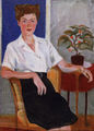 Nelly Andrikopoulou, Lydia Georgouli-Stefanou at Nelly Andrikopoulou΄s house, c. 1948, oil on canvas, 33.1 x 24.3 cm