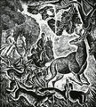 Dimitris Galanis, The hunt, 1908, woodcut, 12 x 10.6 cm