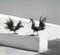 Natalia Mela, Roosters, iron, 45 x 37 x 48 cm and 65 x 45 x 55 cm (photo Aris Konstantinidis)