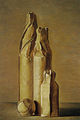 Σαράντης Καραβούζης, Σύνθεση με τυλιγμένα αντικείμενα, 1973, λάδι σε μουσαμά, 162 x 114 εκ.