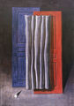 Σαράντης Καραβούζης, Η κουρτίνα, 1990, λάδι σε μουσαμά, 45 x 35 εκ.