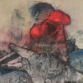 Maria Giannakaki, Untitled, 2016, mixed media on silk mounted on canvas, 40 x 40 cm