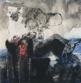 Maria Giannakaki, Untitled, 2015, mixed media on rice paper mounted on canvas, 100 x 100 cm