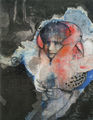 Maria Giannakaki, Rescue, 2016, mixed media on silk  mounted on canvas, 50 x 40 cm