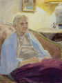 Ανδρέας Βουρλούμης, Η γιαγιά με γαλάζιο σάλι, 1972, λάδι σε μουσαμά, 45 x 35 εκ.