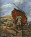 George Velissaridis, Painting the caique, 1951, oil on hardboard
