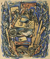 George Velissaridis, Longline, 1954, coloured linoleum, 37 x 32 cm